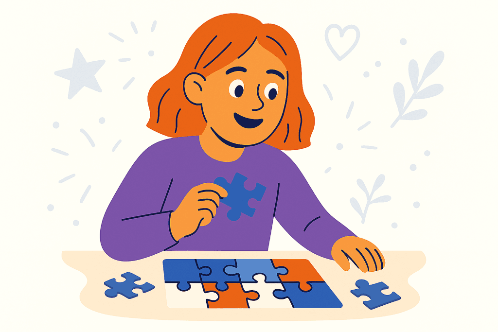 character doing jigsaw